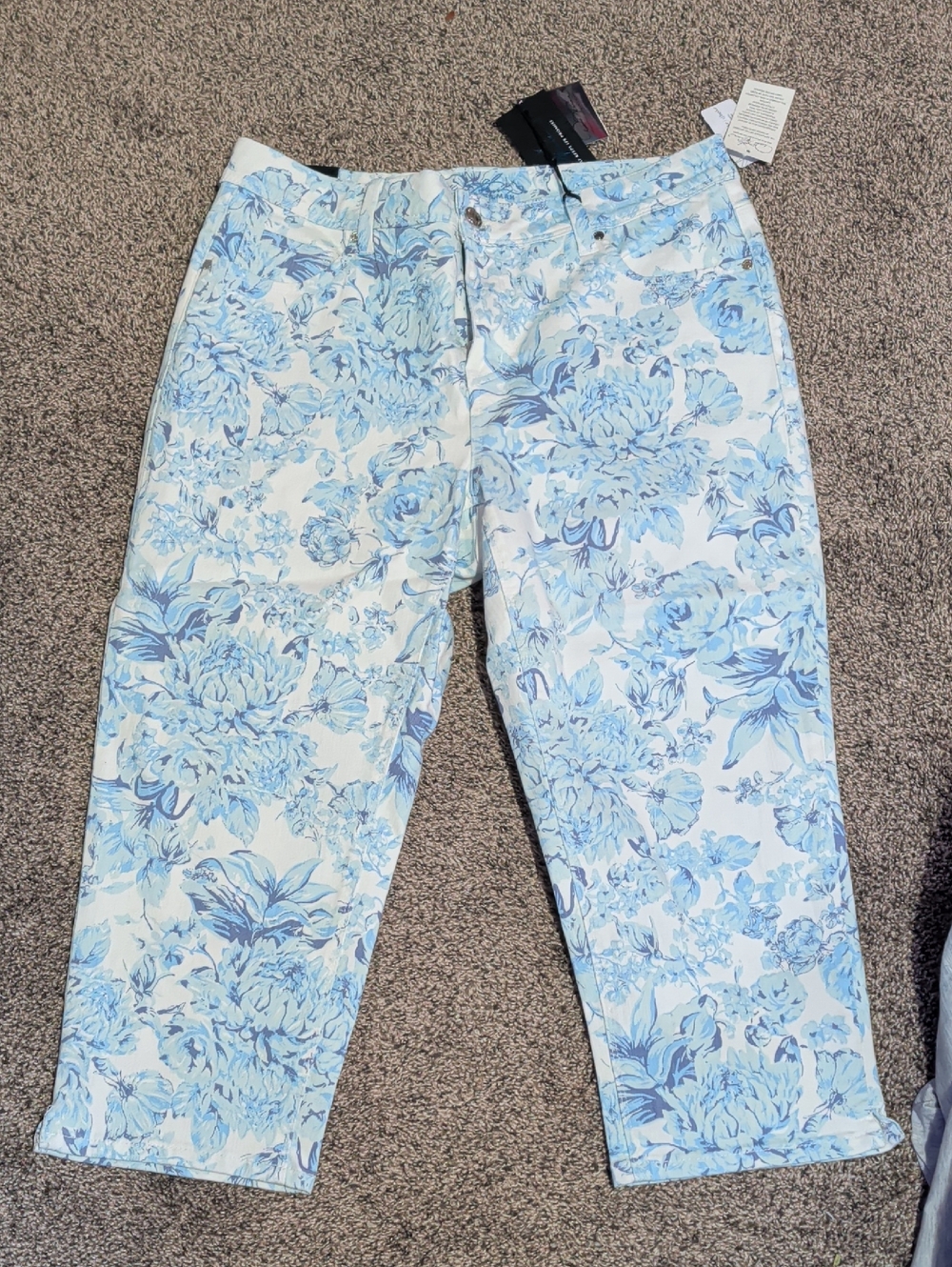 Floral Print Blue Cropped Pants